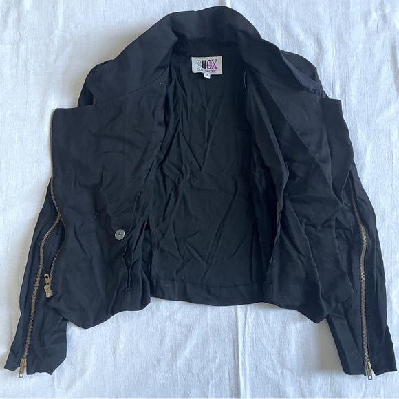 Shox Moto Jacket Asymmetrical Ziper Biker Blazer Ribbed Pointed Waist Womens M - Picture 4 of 8